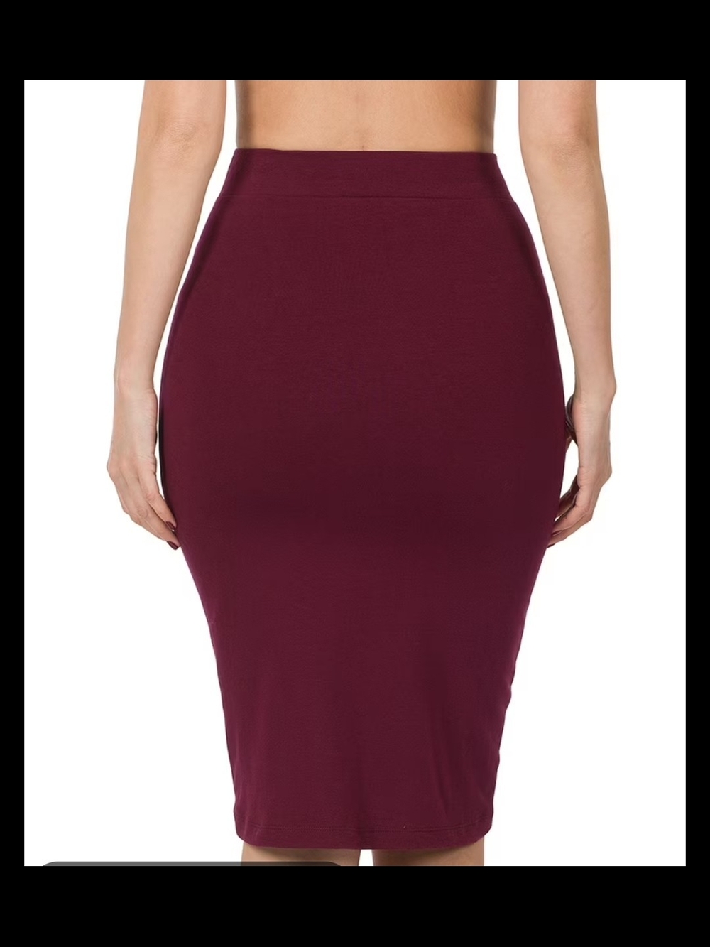 Zenana Outfitters Burgundy High-Waist Pencil Midi Skirt